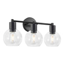 Modern Industrial Black Metal 3-Light Globe Bathroom Vanity Light with Clear Glass Shades, Wall Sconce for Bedroom, Hallway, No Bulbs Included