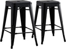 Backless Modern Light Weight Industrial Contemporary Rustic Vintage Costal Metal Bar Stools Without Back and 4 Leg Design (Set of 2) (24' Seat, Distressed Black)