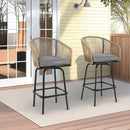 Outdoor Bar Stools Set of 2, 2-Piece Patio Bar Stools with Armrests, All Weather Rattan Bar Chairs with Backrest, Wicker Bar Stools for Backyard, Garden, Pool, Balcony and Deck- Gery