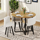 5 Piece Round Dining Table Set, Wood Grain Triamine Tabletop & White PU Leather Chairs, Modern Kitchen Table and Chair Set for Small Spaces, Apartment, Breakfast Nook