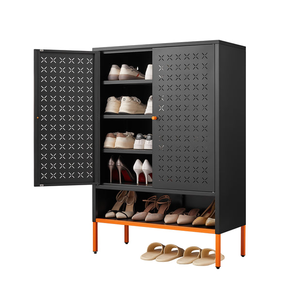 Modern GJG-HUA Black Shoe Cabinet with Ergonomic Steel Handle and Breathable Butterfly Door