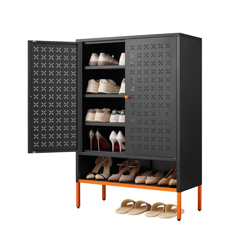 Modern GJG-HUA Black Shoe Cabinet with Ergonomic Steel Handle and Breathable Butterfly Door