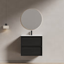 24 Inch Bathroom Vanity Cabinet With Ceramic Sink - Black Wall Mounted Floating Fluted Vanity With Drawers, Modern