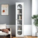 Tall Display cabinet & Bookshelf Perfect for Living Room, Kitchen, Bedroom & Office - Storage Cabinet with 6 Storage Shelving & 1 Glass Door