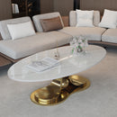 49.2' Modern Faux Marble Coffee Table with Sintered Stone Tabletop, Living Room Table with Stainless Steel Base