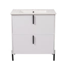 30' White Bathroom Vanity with Ceramic Sink, Fluted Design, Full-Extension Soft Close Drawers, MDF Construction