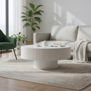Round Coffee Table, Fluted Coffee Table with Sturdy Pedestal, Mid Century Modern Coffee Table for Living Room, Bedroom, Terrace, Office, Small Space (White Round Thick)