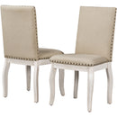 TREXM Set of 2 Wood Upholstered Dining Chairs with Nailhead in Oak Natural Wood and Antique White Fabric, 38L x 21W x 18.75H Inches