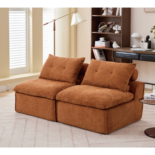 [NEW ARRIVED] [VIDEO PROVIDED]Modular Sofa,No Armrests,At will DIY,Soft Chenille Fabric,Neck Pillow-Back Lounge Sofa Chair,Reading Nook, or Apartment Living, Lumbar Pillow,2 Seats,Upholstered, Orange