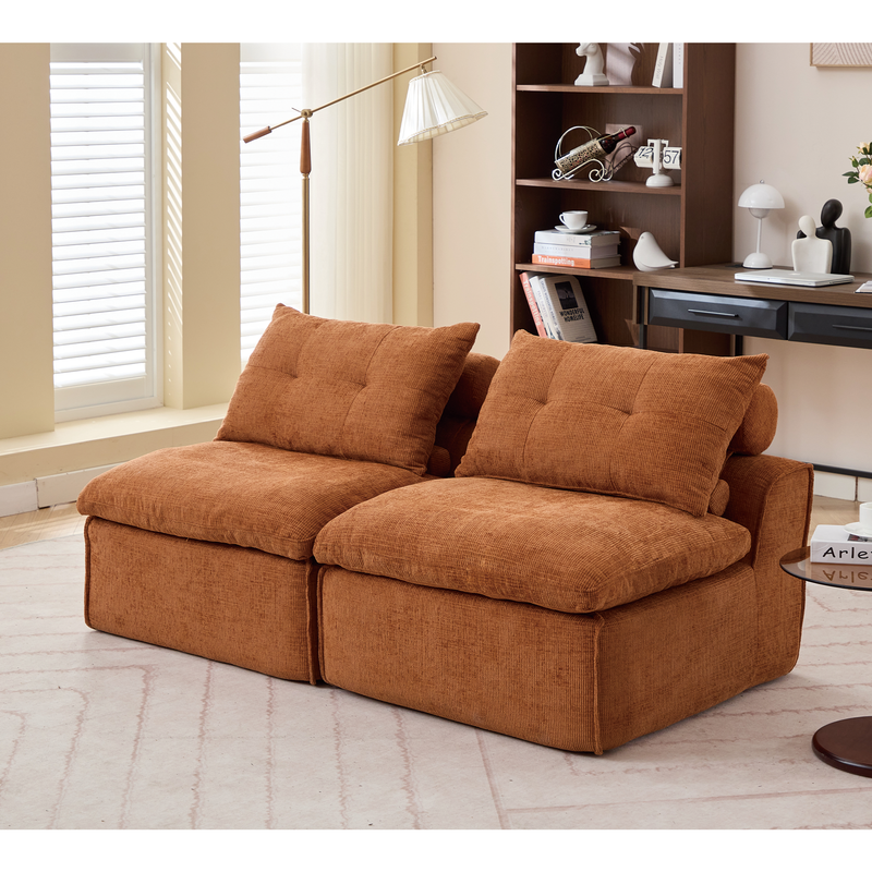[NEW ARRIVED] [VIDEO PROVIDED]Modular Sofa,No Armrests,At will DIY,Soft Chenille Fabric,Neck Pillow-Back Lounge Sofa Chair,Reading Nook, or Apartment Living, Lumbar Pillow,2 Seats,Upholstered, Orange