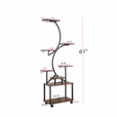 8-Tier Indoor Plant Stand with Grow Lights, 61 in S-Shaped Metal Shelf for Multiple Plants, Black