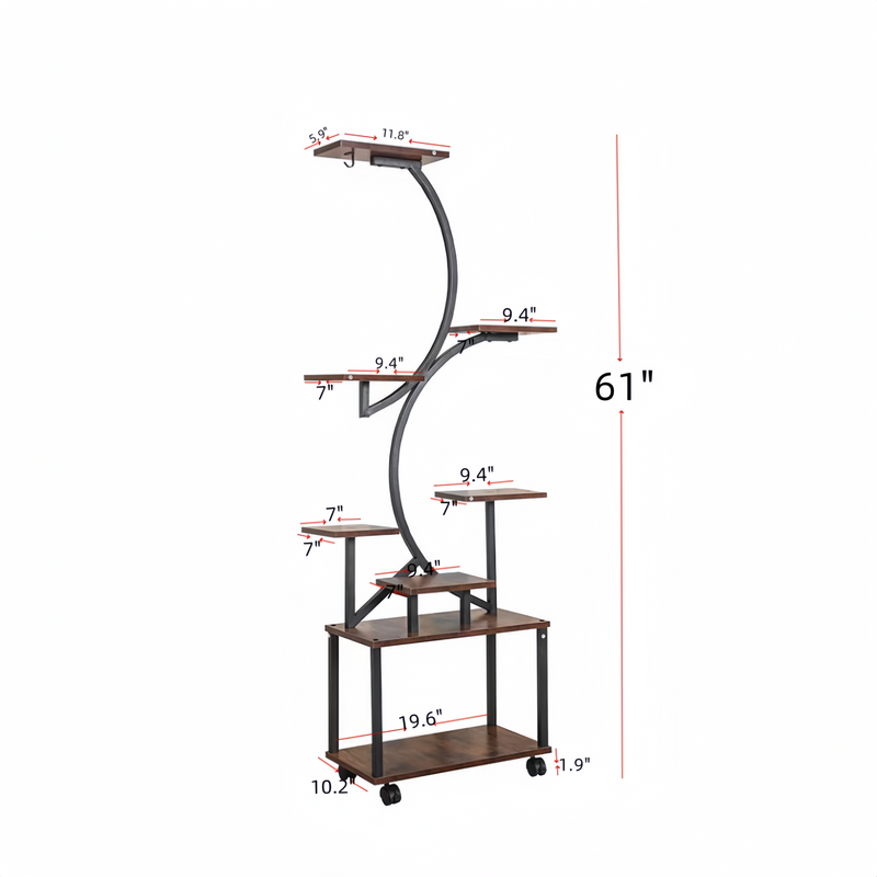 8-Tier Indoor Plant Stand with Grow Lights, 61 in S-Shaped Metal Shelf for Multiple Plants, Black