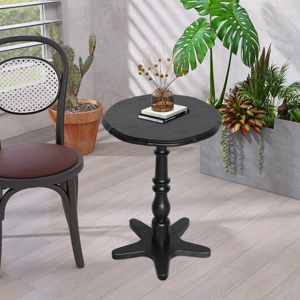 15.75 inch Round Small End Table, Wooden Pedestal Side Coffee Tables, Vintage Accent Nightstand for Living Room, Bedroom, Entryway (Black)