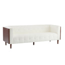 Contemporary 3-Seater Sofa with Button-Tufted Design in Beige Boucle and Solid Wood Frame, 90 Inches