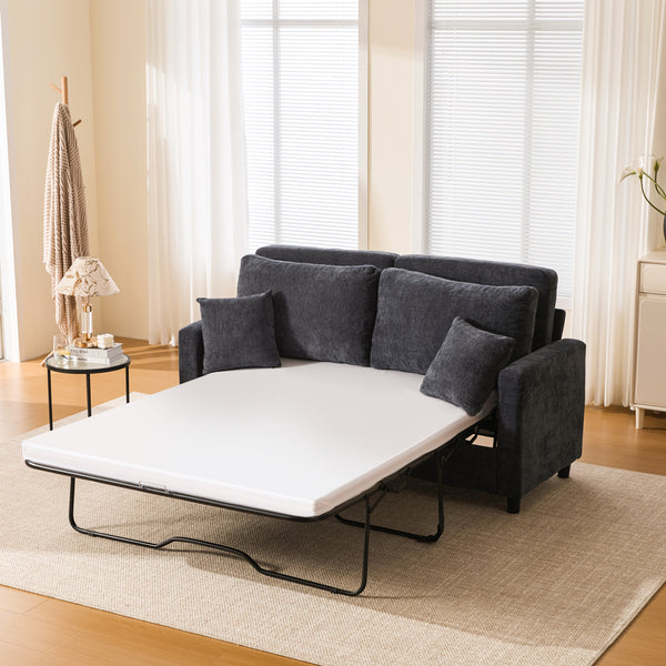 Sleeper Sofa Bed, Pull Out Couch with Mattress, 81.5'' 2 Seater Upholstery Sectional Couches, Modern Linen Convertible Sofa, Living Room Furniture for Small Spaces, Apartment, Studio,Dark Gray