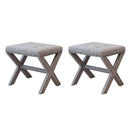 Accent Stool, Tufted Linen Upholstered Chair, X-Base Wood Seat with Nailhead Trim, 17'D x 19'W x 17'H, 300 lbs Capacity