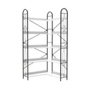 Industrial Style 5 Tier Corner Bookshelf, Ivory White MDF with Thickened Iron Frame, 72.05 Inch