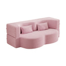 Modern Floor Sofa with 2 Pillows,Convertible Teddy Fabric Foam Filled Sleeper Sofa Bed,15 ' Full Size Folding Mattress for Living Room,Guest Bed,Playroom,No Assembly Required,Pink