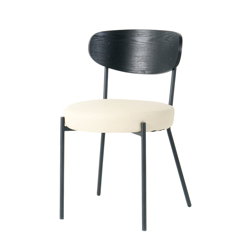 Modern Bentwood Dining Chair, Cream PU, Metal Legs, Ash Veneer Back, Set of 2