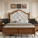 Queen Size Bed Frame with Upholstered Headboard, Panel Foot Board, Vintage Mid Century Bed Frame,Queen Size Wood Bed Frames,Brown