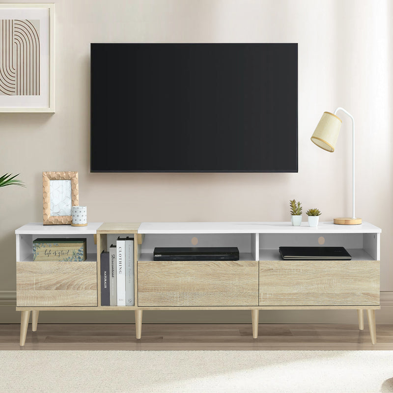Modern TV with 3 Drawers and Open Shelves, Media Console Table for TVs up to 80'', Entertainment Center for Living Room, Color-Matching Design