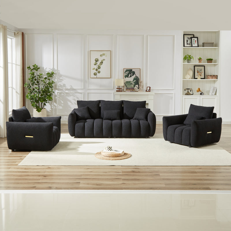 3 Seater + 1 Seater +1 Seater, Combo Sofa Modern Living Room Sofa, Teddy Sofa, Wooden Frame, 5 Cushions, Apartment Sofa Furniture