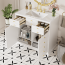 36'' Bathroom Vanity with Ceramic Sink Combo, Solid Wood Frame Bathroom Storage Cabinet, Freestanding Vanity Set with 2 Drawers& Soft Closing Doors, White