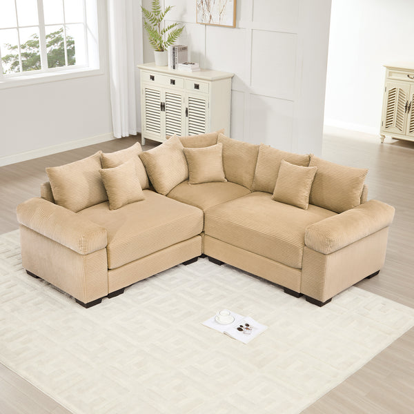 Oversized Cloud Modular Sectional Couch,Convertible Sectional Couches Deep Seat Extra-Wide Armrests, 10 Throw Pillows Premium Corduroy Fabric, Ergonomic Design,Easy Assembly, For Living Rooms,Camel