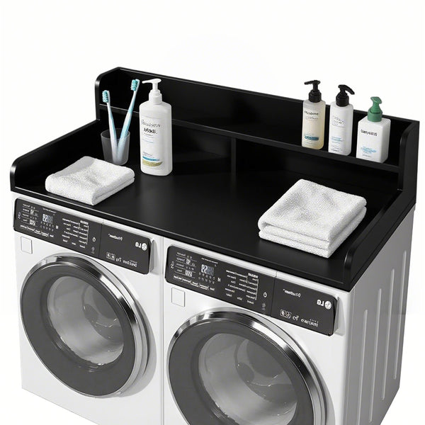 2-Tier Washer and Dryer Countertop with 2.75' H Guard, 54' W x 27.5' D Laundry Countertop Cover, Large Space Laundry Topper for Folding Clothes Over Washer and Dryer, Black