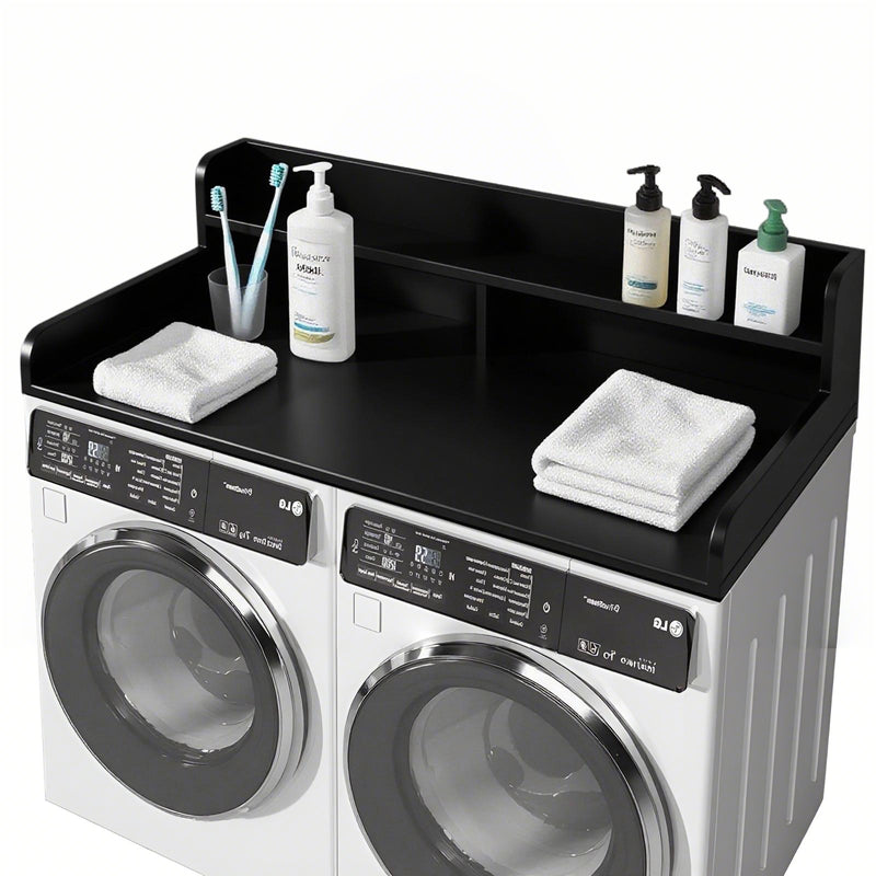2-Tier Washer and Dryer Countertop with 2.75' H Guard, 54' W x 27.5' D Laundry Countertop Cover, Large Space Laundry Topper for Folding Clothes Over Washer and Dryer, Black