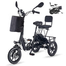 Adult Folding Electric Trike – 350W/500W Peak Motor, 480Wh Removable Battery, 2-Seat Design with Large Basket, Black (Ideal for Seniors & Women)