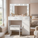 Vanity Desk with Mirror, Large Drawer and Power Socket with 11 Light Bulbs and 3 Adjustable Lighting Modes, Vanity Table Ideal for Bedroom (White)