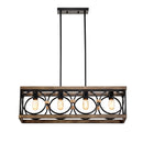 4-Light (Bulb NO Included)Farmhouse Rectangle Pendant Light,31.6' Nature Wood Texture Vintage Rustic Chandeliers Black Metal Industrial Hanging Light Fixtures for Kitchen, Entryway, Dining Room