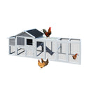 111.5'  Gray Wooden Chicken Coop, Large Outdoor Hen House with Run and Nesting Box Poultry Cage, Rabbit Hutch, Waterproof Anti-UV Panel for Backyard