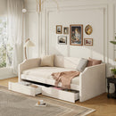 Twin Size Velvet Upholstered Daybed with 2 Drawers, Beige