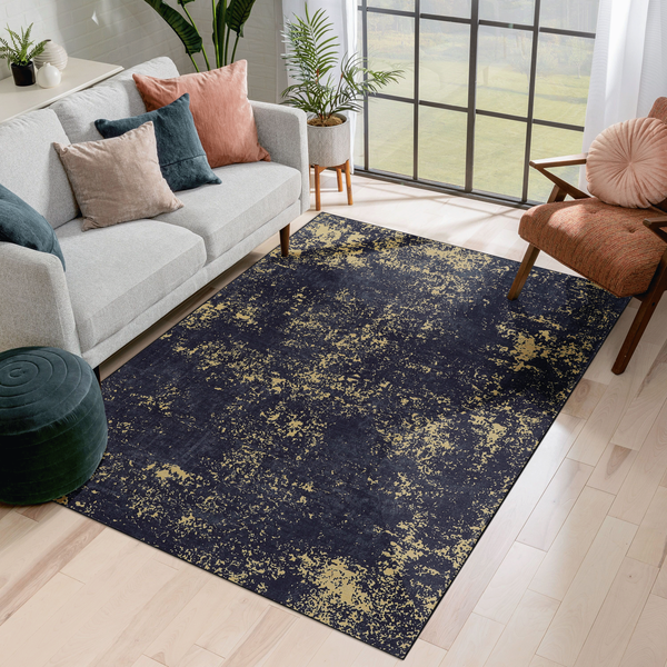 LOOM & LUXE 5x8 Area Rug for Bedroom, Washable Rug, Low-Pile, Non-Slip, Non-Shedding, Foldable, Kid&Pet Friendly  - Area Rugs for living room, bedroom, kitchen  Wedding Gift, (Black/Gold, 5'x8')