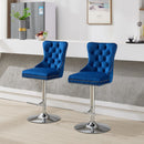 Thick Chrome Swivel Velvet Barstools,Adjustable 25-33'Height,Modern Upholstered with17.7' Base,Tufted Buttons&Diamond Pleating,Sponge&Spring Seat,for Home Pub&Kitchen Island(Blue, Set of 2)