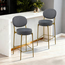 Set of 2 Velvet Upholstered Bar Stools Round Counter Stool with Backrest & Footrest Dining Chairs for Kitchen Island (Gray)