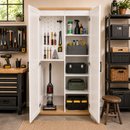 68.9' Tall Wooden Vacuum Storage Cabinet, Broom Closet Storage Cabinet with 2 Doors and Adjustable Shelves, Cleaning Tool Cabinet for Living Room, Laundry Room, Bathroom, Garage, Utility Room-White