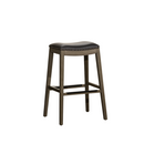 30' Bar Height Saddle Stool, Weathered Gray Finish, Black Leather Seat