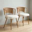 Wicker dining chairs - 2-piece set - Farmhouse soft cushioned cane back kitchen chair, sponge cushion, wing-back dining chair with metal legs, suitable for home and kitchen (brown)