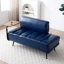 55'Inch Width Modern End of Bed Bench,Blue Faux Leather Upholstered With side table, 360-degree Swivel tray couch,Entryway Ottoman,Window Bench with  Metal Legs for Bedroom, Living Room
