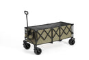 Foldable Extended Wagon with 220lbs Weight Capacity, Heavy Duty 300L Folding Utility Garden Cart with Big All-Terrain Beach Wheels & Drink Holders. -Army green