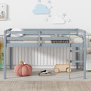 Solid Wooden, Rubber Wooden Twin Loft Bed with Ladder, Bed Platform of Strengthened Slats , Grey