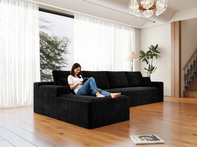 131.9*68.9'Modular sectional sofa seat,Upholstered compressed couch for living room,Bedroom,Apartment,No assembly required,4 PC free combination,Plush corduroy fabric,BLACK