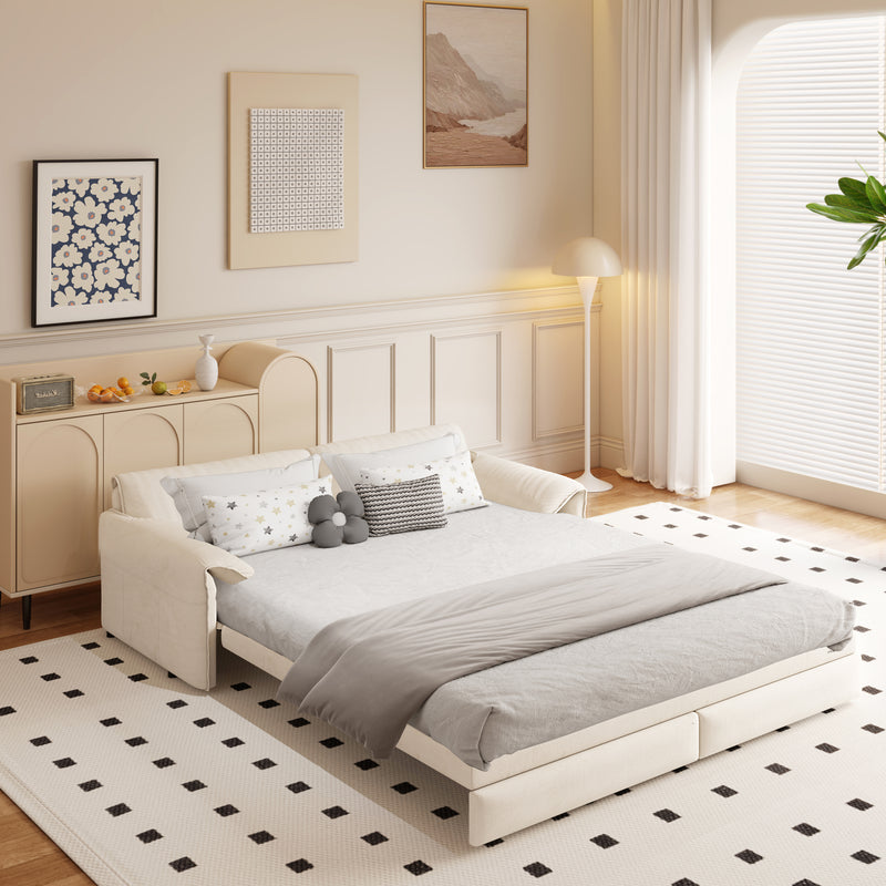 66' Queen Pull Out Sofa Bed, 3-in-1 Convertible Sleeper Sofa with Side Storage,Multi-Functional Velvet Loveseat Bed for Living Room,Bedroom,Apartment,Office.(Old Sku:W1885P214783,New sku:W1885S00113)
