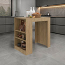 FM FURNITURE Harlan Kitchen Island, Counter Height Table Top with 3-Side Shelf, NATURAL OAK