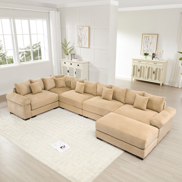 Oversized Cloud Modular Sectional Couch, Convertible Sectional Couches , Extra-Wide Armrests With Chaise,Premium Corduroy Fabric, Ergonomic Design, Easy Assembly, For Living Rooms Study,Camel