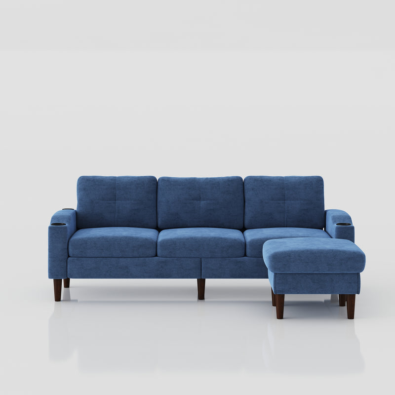 Convertible Combination Sofa, Sofa L-Shaped, Sofa with Storage Cabinet Footstool, Living Room Navy Blue Sofa, Living Room/Bedroom/Office/Small Space 3-Seater Combination Sofa