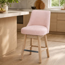 360° Swivel Bar Stools Set of 2, 26' Counter Height Bar Stools with Backs, Modern Mid-Century Boucle Fabric Upholstered Stools with Solid Wood Legs for Kitchen Island, Pink